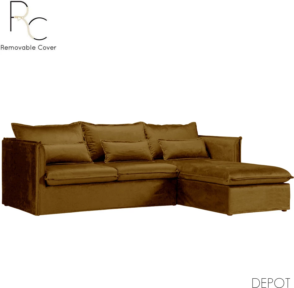 Këndare e djathtë ONE ONLY, kadife ngjyrë ari, 258x180x90cm