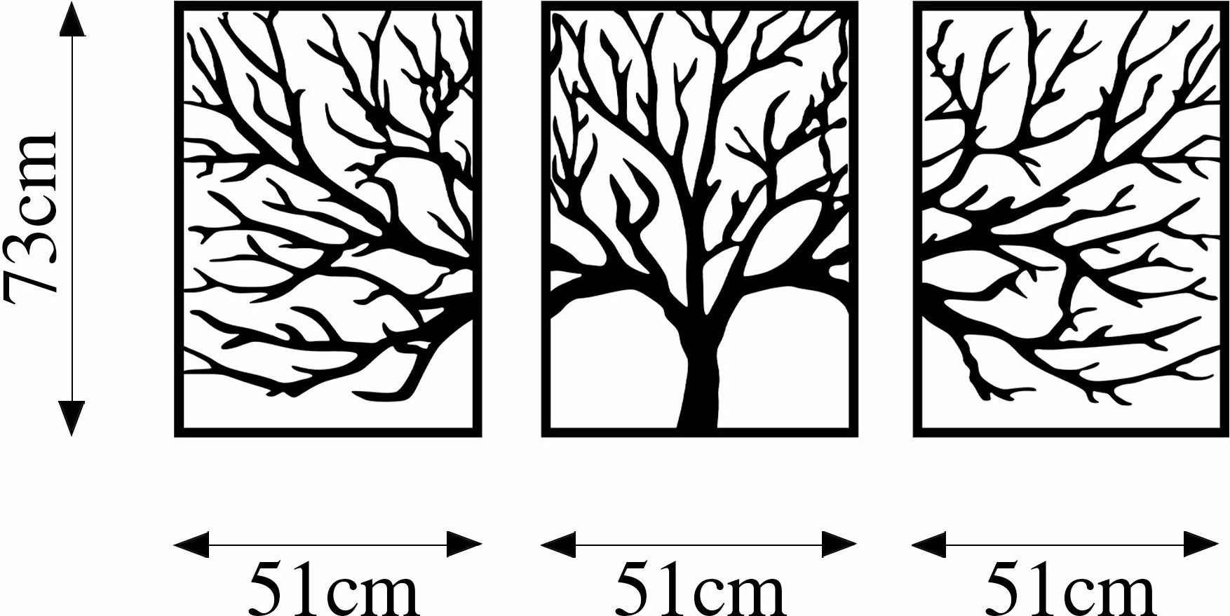 Aksesor dekorativ metalik për mur, Monumental Tree 16, 3 pjesë