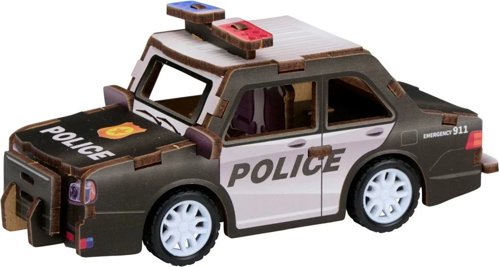 Lodër montuese 3D druri BD VOZICKI 55971-POLICE, 28 pjesë, pull-back