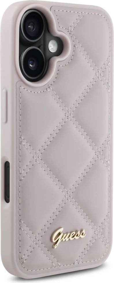 Mbështjellës Guess Quilted Metal Logo për iPhone 16, Rozë
