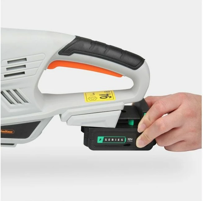 Trimer bari pa kabllo VonHaus F-Series MPN 3500194, 12V MAX 2.0Ah Li-ion, me bateri + karikues + 12 tehe rezervë, bardhë/zi