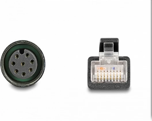Kablë adapter Ethernet industrial DeLOCK M12 A-coded 8-pin femër në RJ45 mashkull, 0.5 m, blu