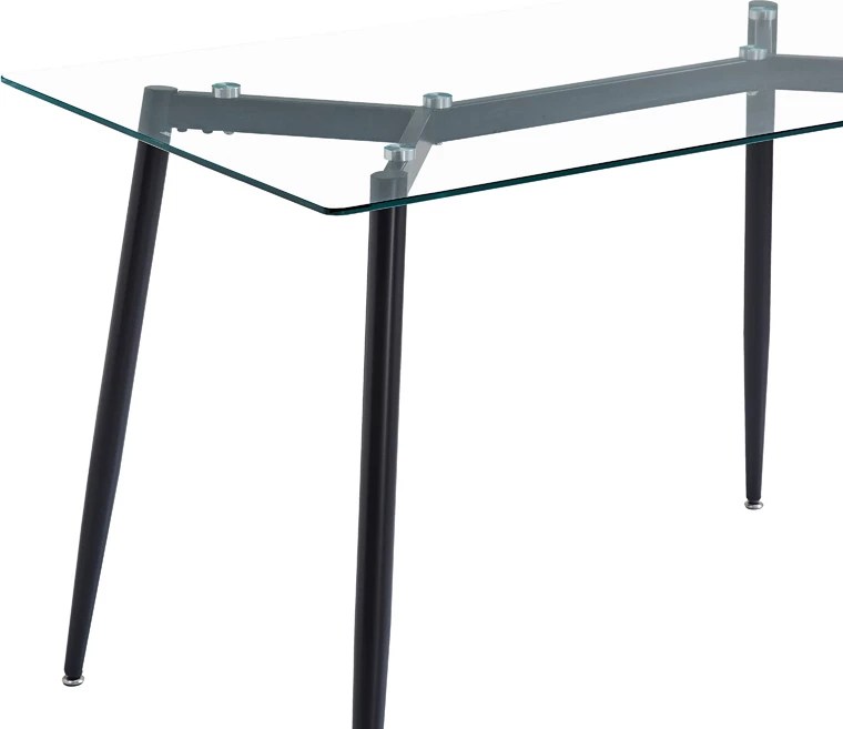 Tavolinë ngrënieje QUANA, xham transparent, këmbë të zeza, 120x70x75cm