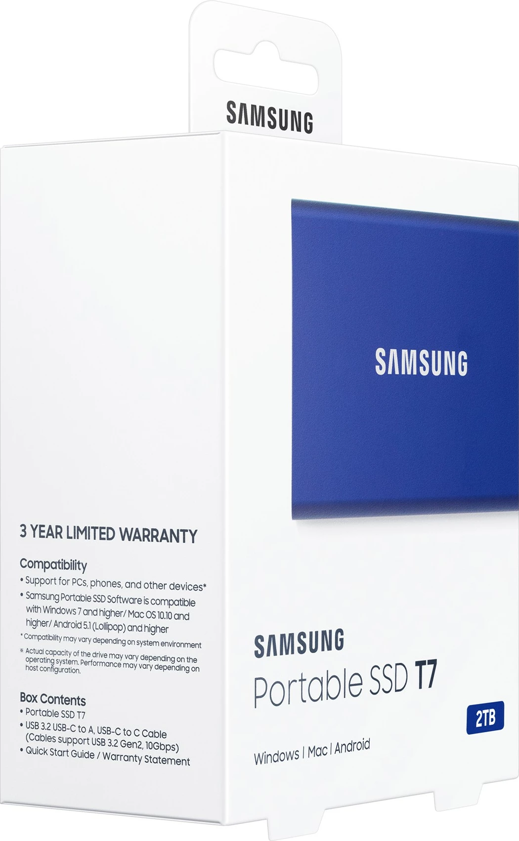 SSD portabël Samsung T7, 2 TB, USB Type-C, 3.2 Gen 2, Blu