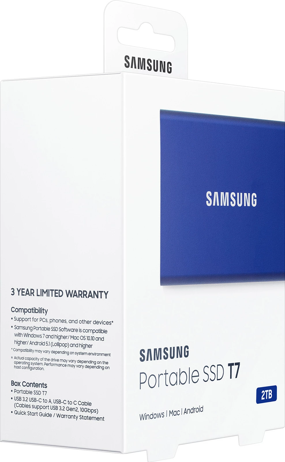 SSD portabël Samsung T7, 2 TB, USB Type-C, 3.2 Gen 2, Blu