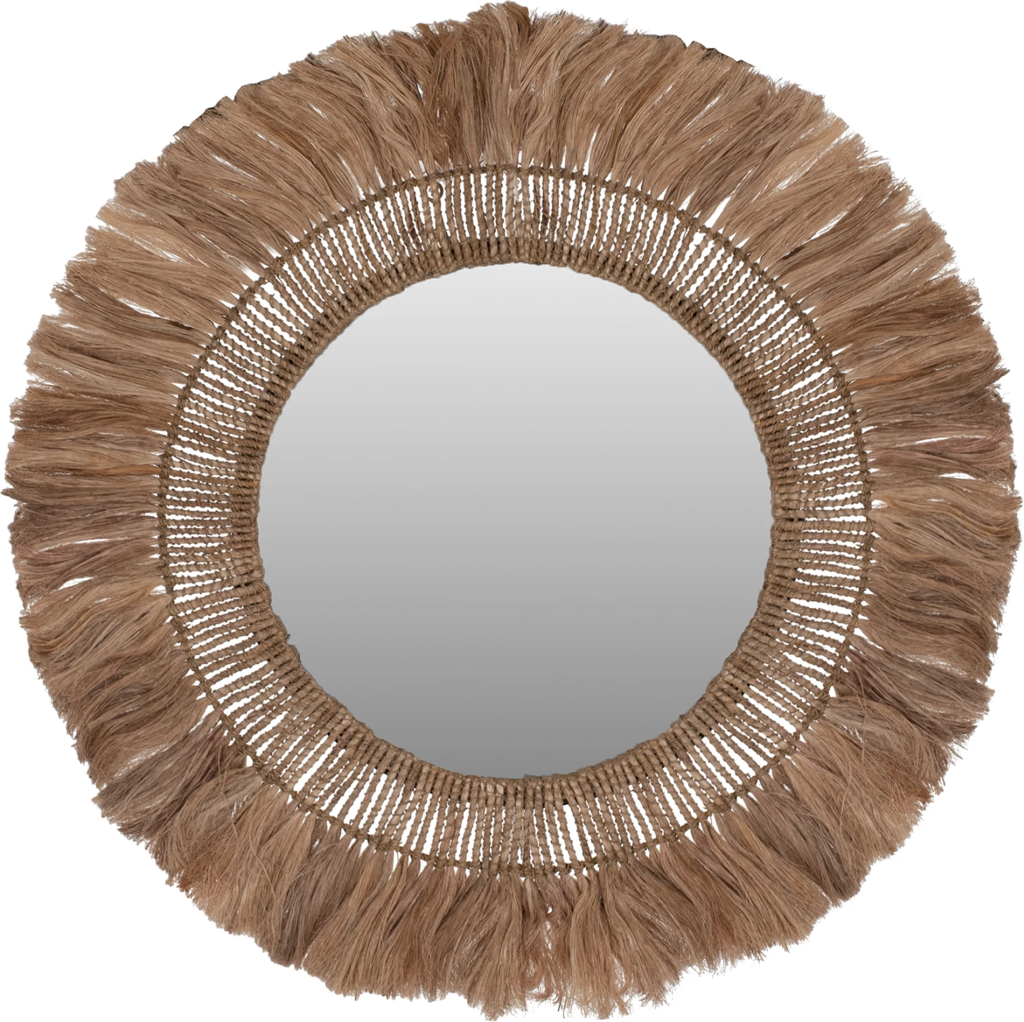 Pasqyrë e rrumbullakët me kornizë prej fibrash abaca, ngjyrë natyrale, 90x4x90 cm, FH7736