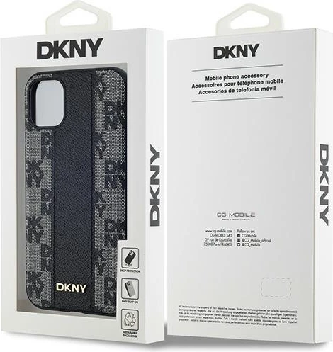 Mbështjellës DKNY Leather Checkered Mono Pattern MagSafe për iPhone 11/XR, i zi