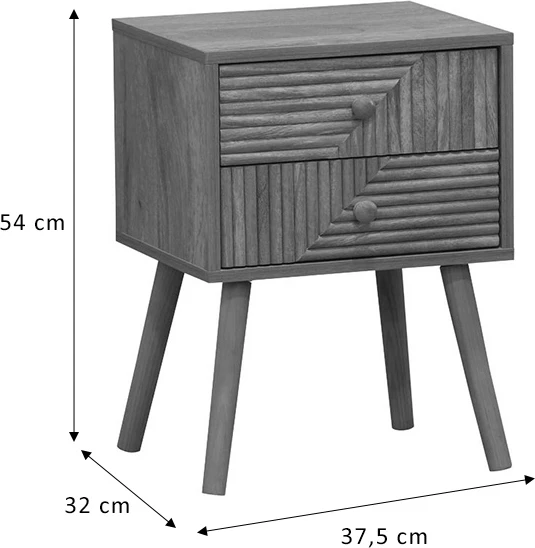 Komodinë natyrale me 2 sirtarë, këmbë druri pishe, 37.5x32x54cm