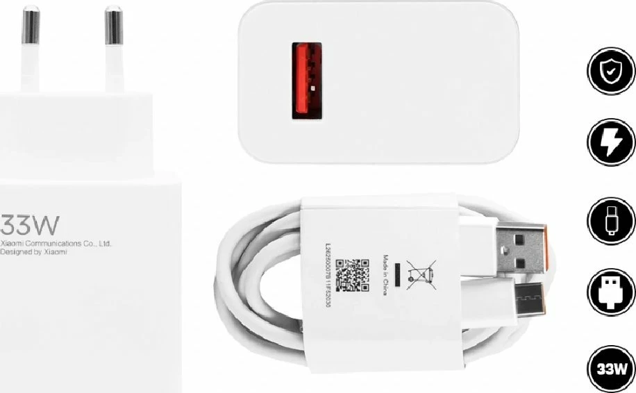 Karikues Xiaomi 33W Charging Combo BHR9956EU, USB-A 3A, me kabllo 3A, i bardhë