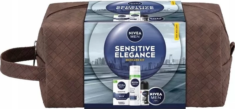 Set për meshkuj Nivea Sensitive Elegance me 4 produkte dhe çantë