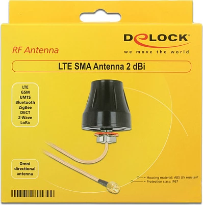 Antenë LTE DeLOCK, SMA, 2 dBi, RG-316U 3 m, outdoor, e zezë