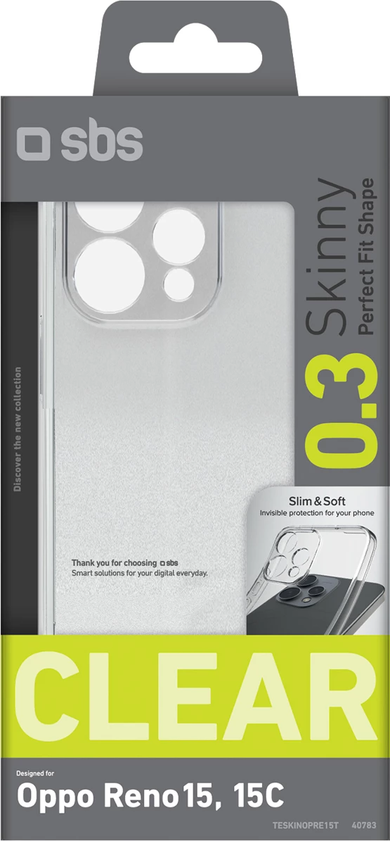 Mbështjellës SBS Skinny Cover për Oppo Reno 15, TPU, transparent, me kuti
