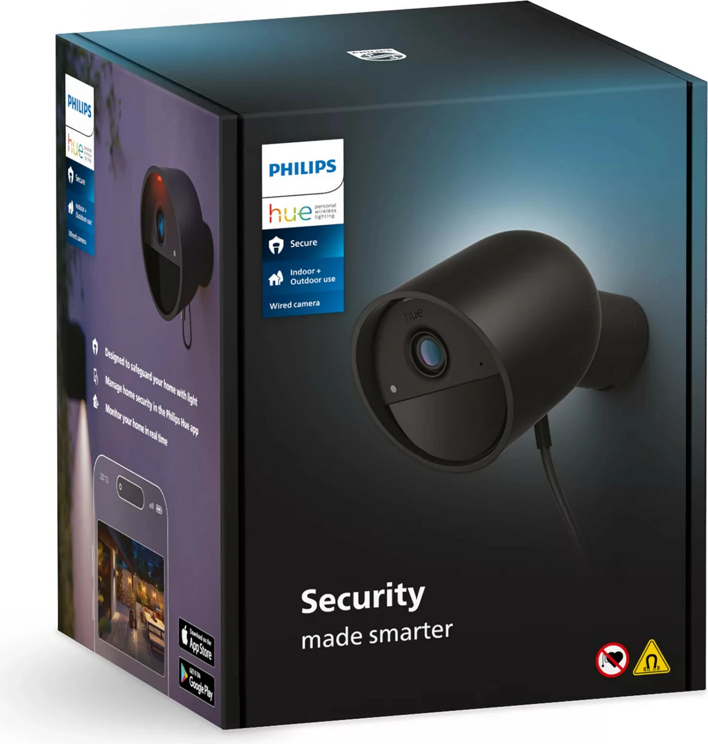 Kamerë sigurie Philips Hue Secure, 1080p, Wi‑Fi, kabllore, e zezë