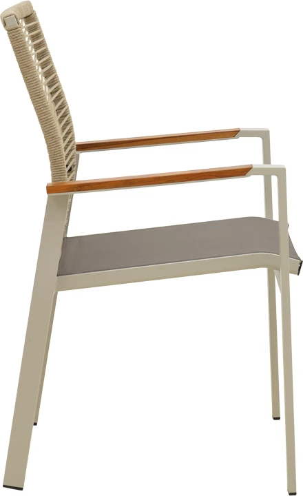 Karrige me krahë e grumbullueshme Aegean, alumin, litar krem, doreza teak, 57x64x87cm