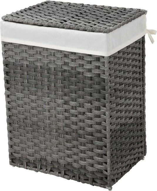 Shportë rrobash SONGMICS LCB51WG 90L me kapak, me doreza, e palosshme, gri