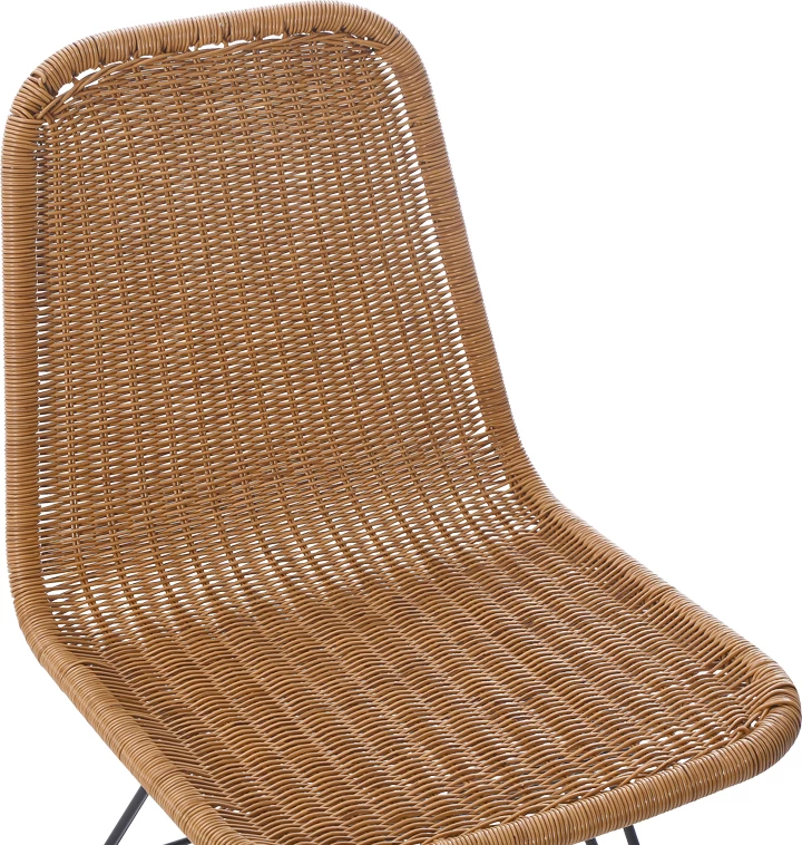 Karrige pe rattan, ngjyrë natyrale, këmbë metali të zeza, 44x58x82cm