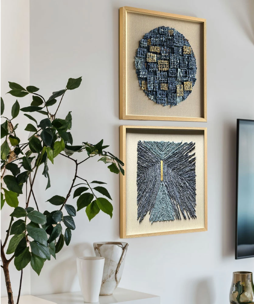 Pikturë dekorative Azure World, letër, xham, bezhë-blu-natyrale, 80x80x4cm