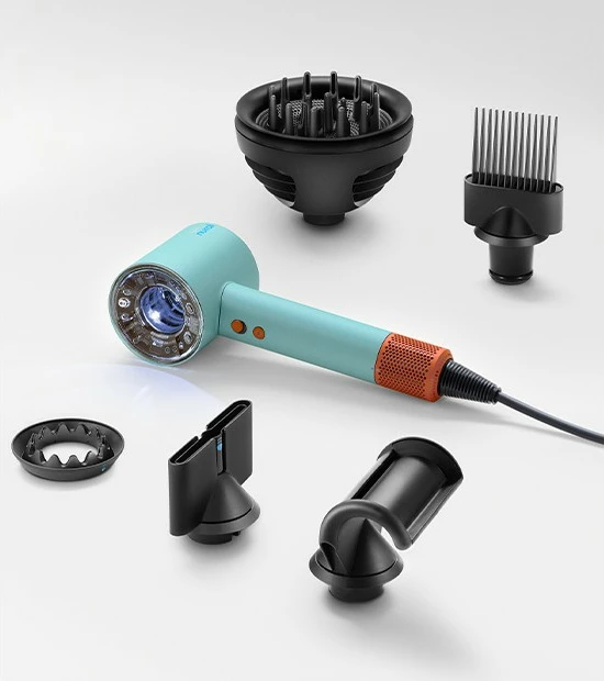 Tharëse flokësh Dyson Supersonic Nural, 1600 W, 13.3 l/s, Blu, Portokalli