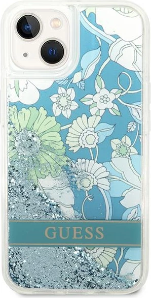 Mbështjellës Guess Flower Liquid Glitter për iPhone 14 6.1", i gjelbër, hardcase