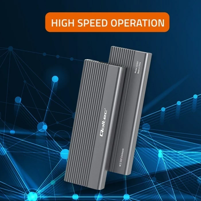 Kasë Qoltec 52267 për SSD M.2, SATA, NGFF, USB-C, 2TB, Gri