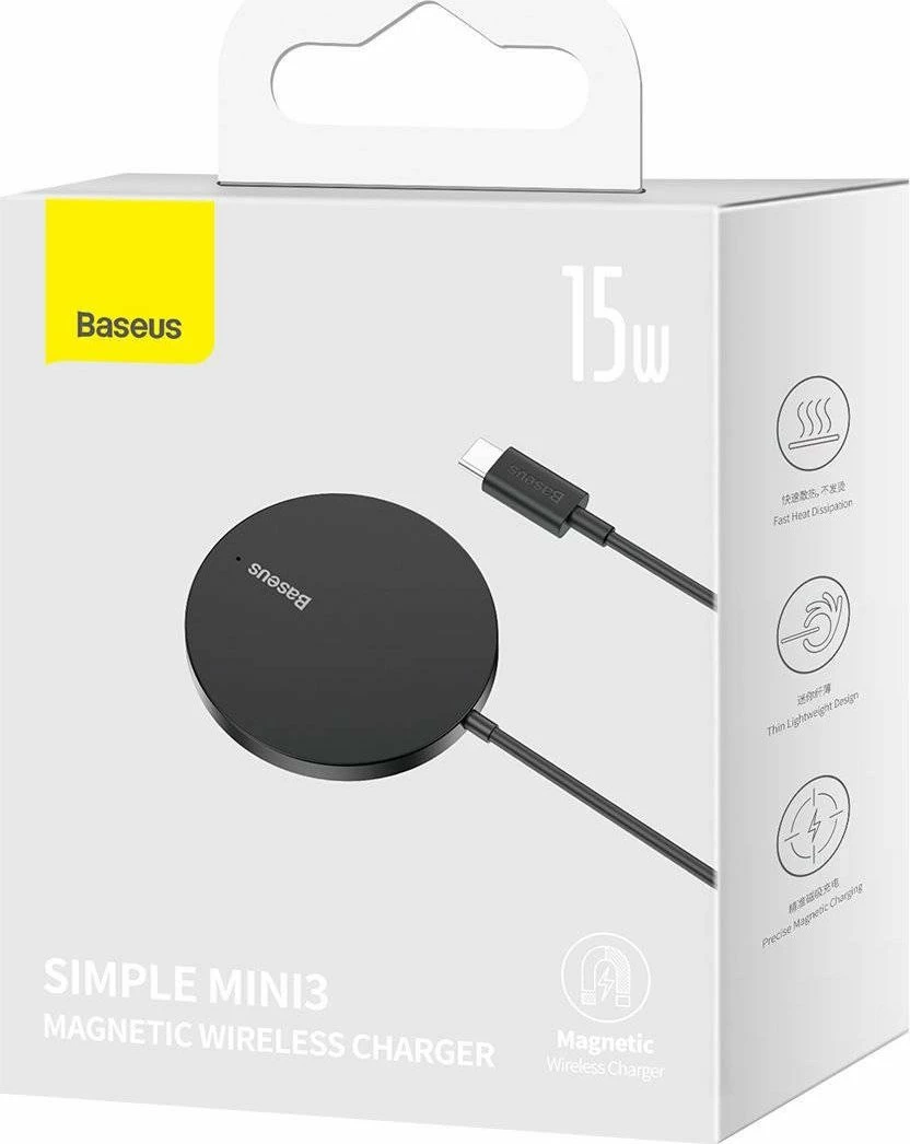 Karikues induktiv magnetik Baseus Simple Mini 3 CCJJ040001 15W, 1x USB-A/1x USB-C, i zi