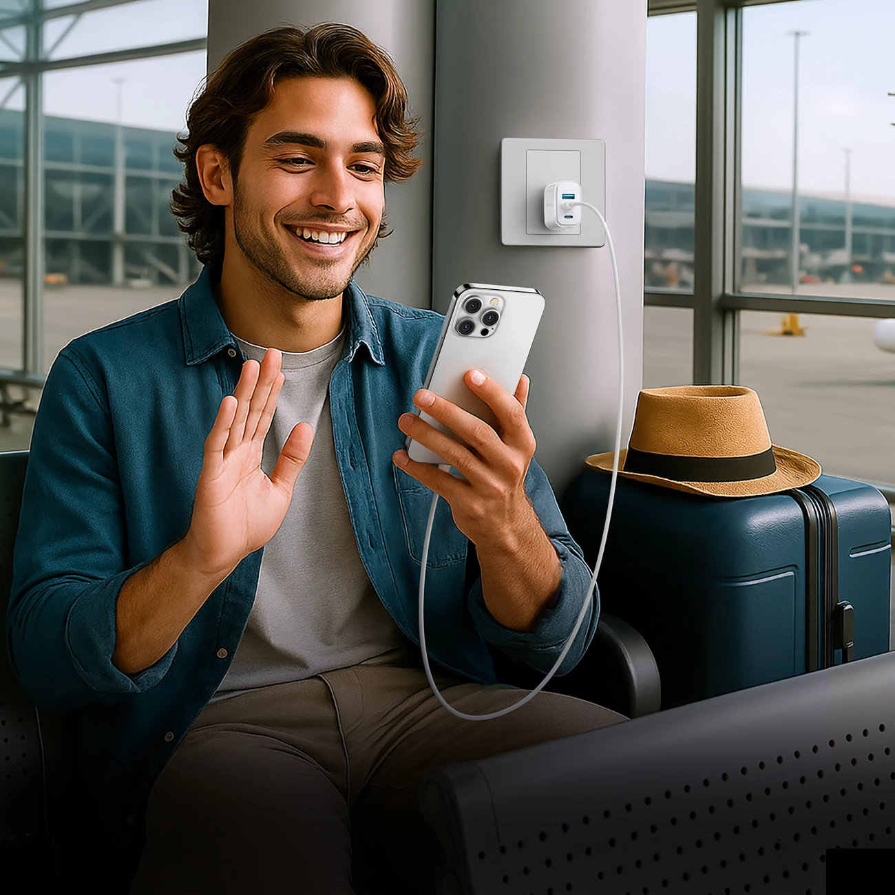 Karikues muri Joyroom JR-TG6 GaN 30W 3 porta (USB-C/USB-A/Lightning) prizë EU, i bardhë