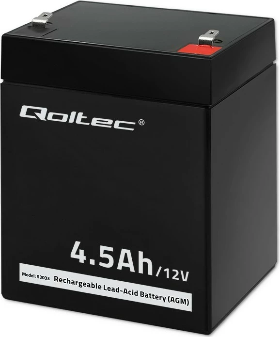 Bateri AGM Qoltec 53033, 4.5Ah, 12V, e zezë