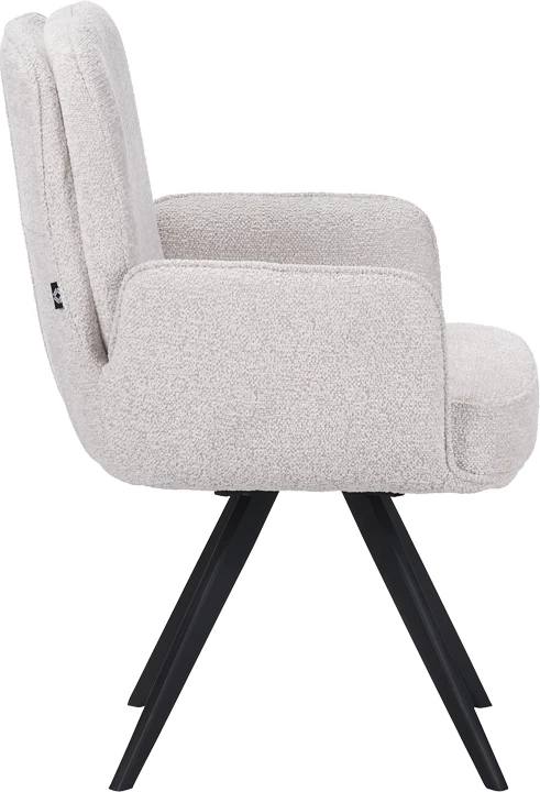 Karrige me rrotullim Novo, stof bouclé i bardhë, këmbë metalike të zeza, 65.5x60x90cm, set prej 2 copësh