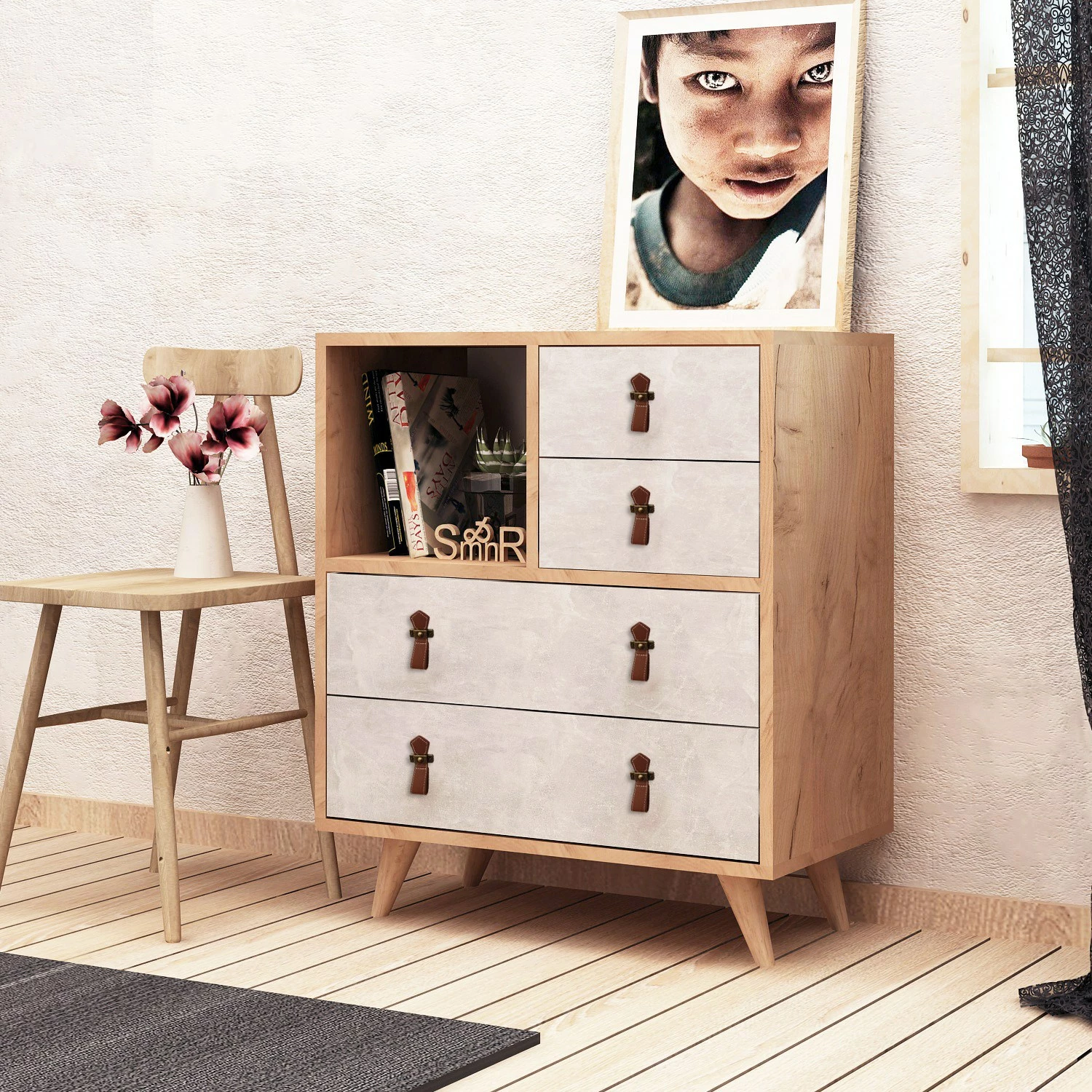 Komodë Hanah Home, ngjyrë lis dhe e bardhë, Witlof