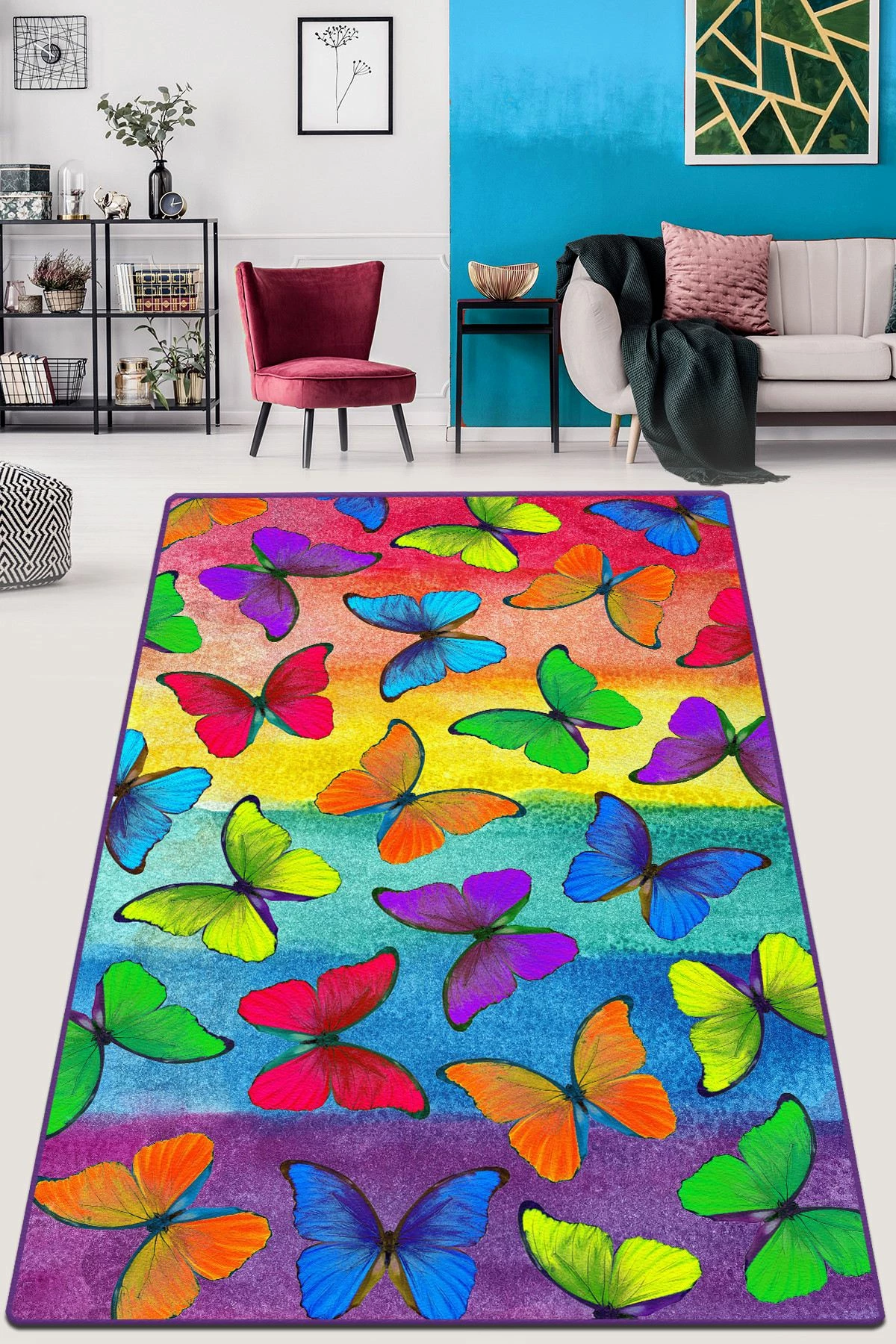 Qilim me flutura shumëngjyrëshe, 80x140 cm, Conceptum Hypnose Colorato Farfalle Djt