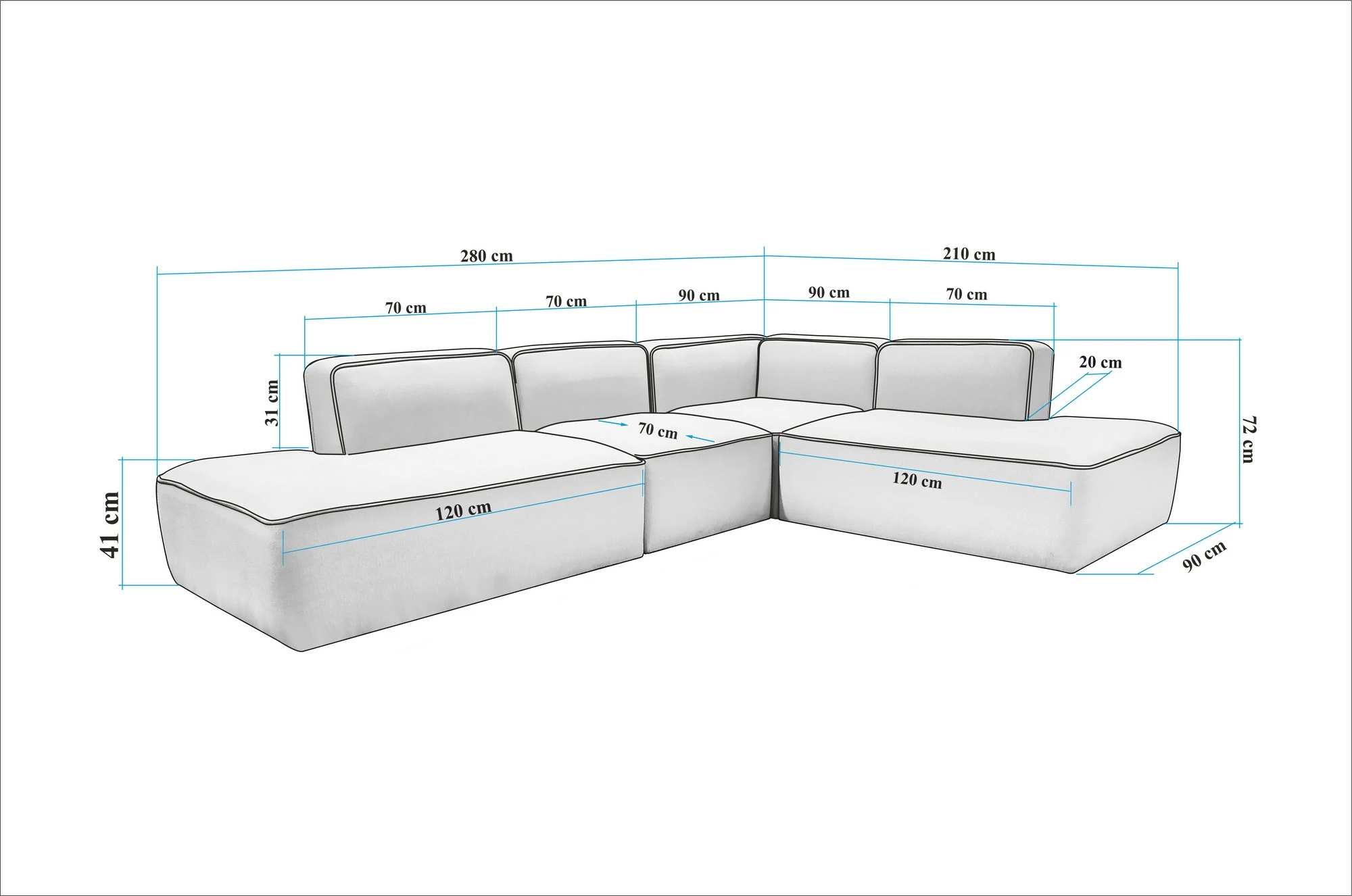 Këndare Atelier del Sofa, More S (M4-M1-M2-M3), ngjyrë kapuçino