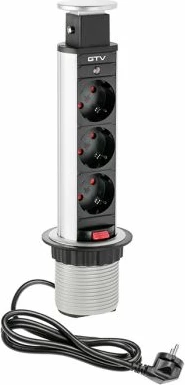 Prizë e integrume GTV AE-BPW3S60-80, 3x220V, Ø60mm, 3500W, kabllo 1.5m, IP20, gri