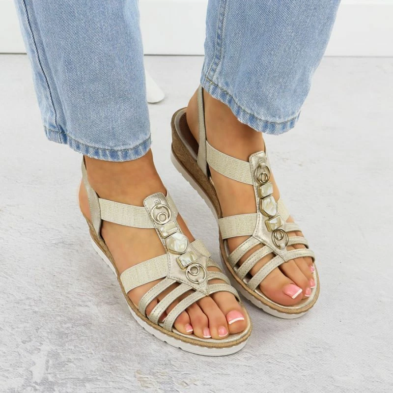 Sandale platforme femra Remonte R6264-91, të arta [Madhësia: 40]