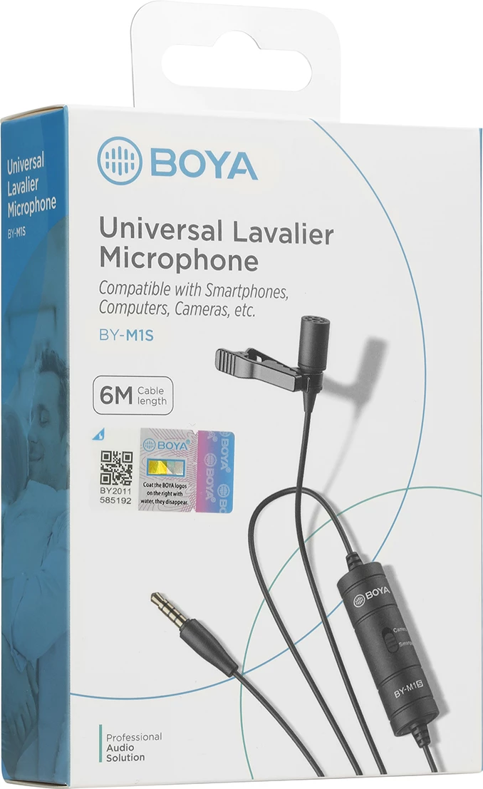Mikrofon lavalier BOYA BY-M1S me kabllo 6 m, 3.5 mm TRRS, i zi