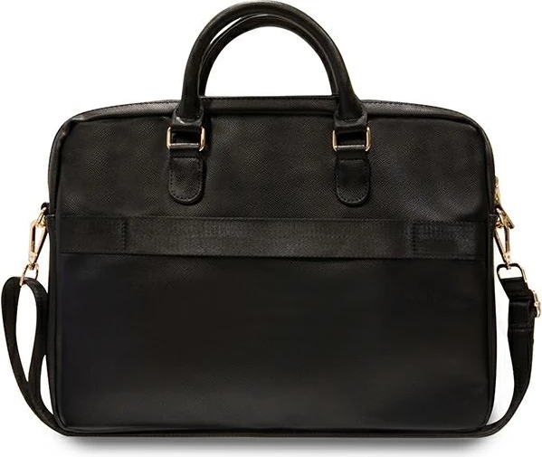 Çantë laptopi Guess ZIP Leather Triangle, 16", lëkurë ekologjike, e zezë