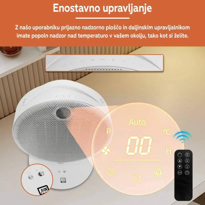 Ngrohës elektrik portativ SHE SHXP2200PTC 2200W PTC qeramik, me termostat, me telekomandë, i bardhë