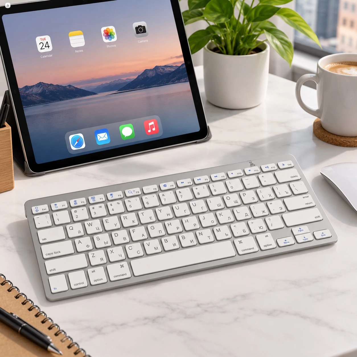 Tastierë Wireless Kompakte QWERTY – E Bardhë me Argjend 4