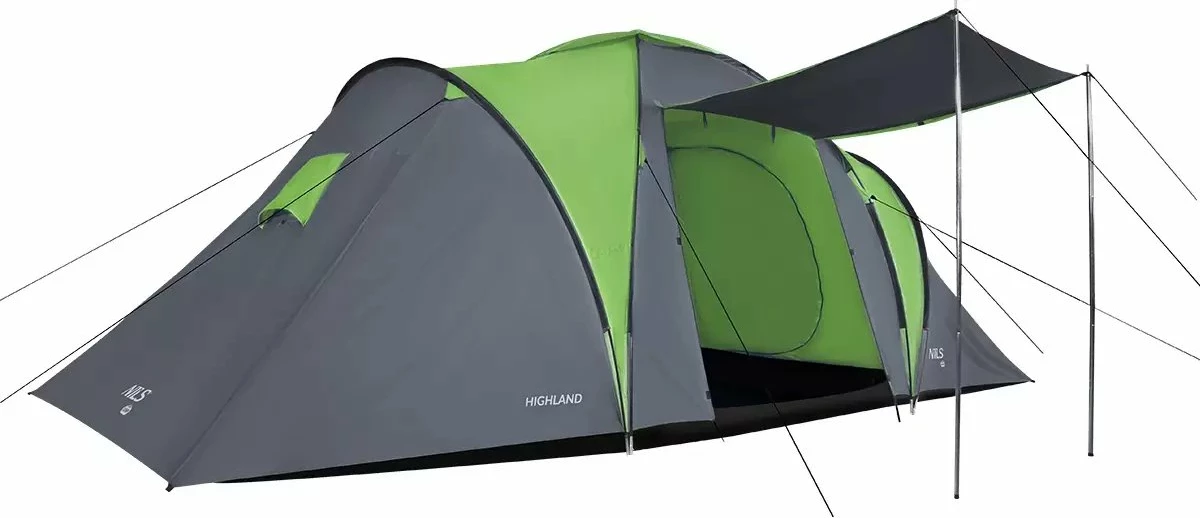 Çadër kampingu Nils Extreme NC6031 Highland për 6 persona, tunel, 570 x 210 x 200 cm, gri/jeshile