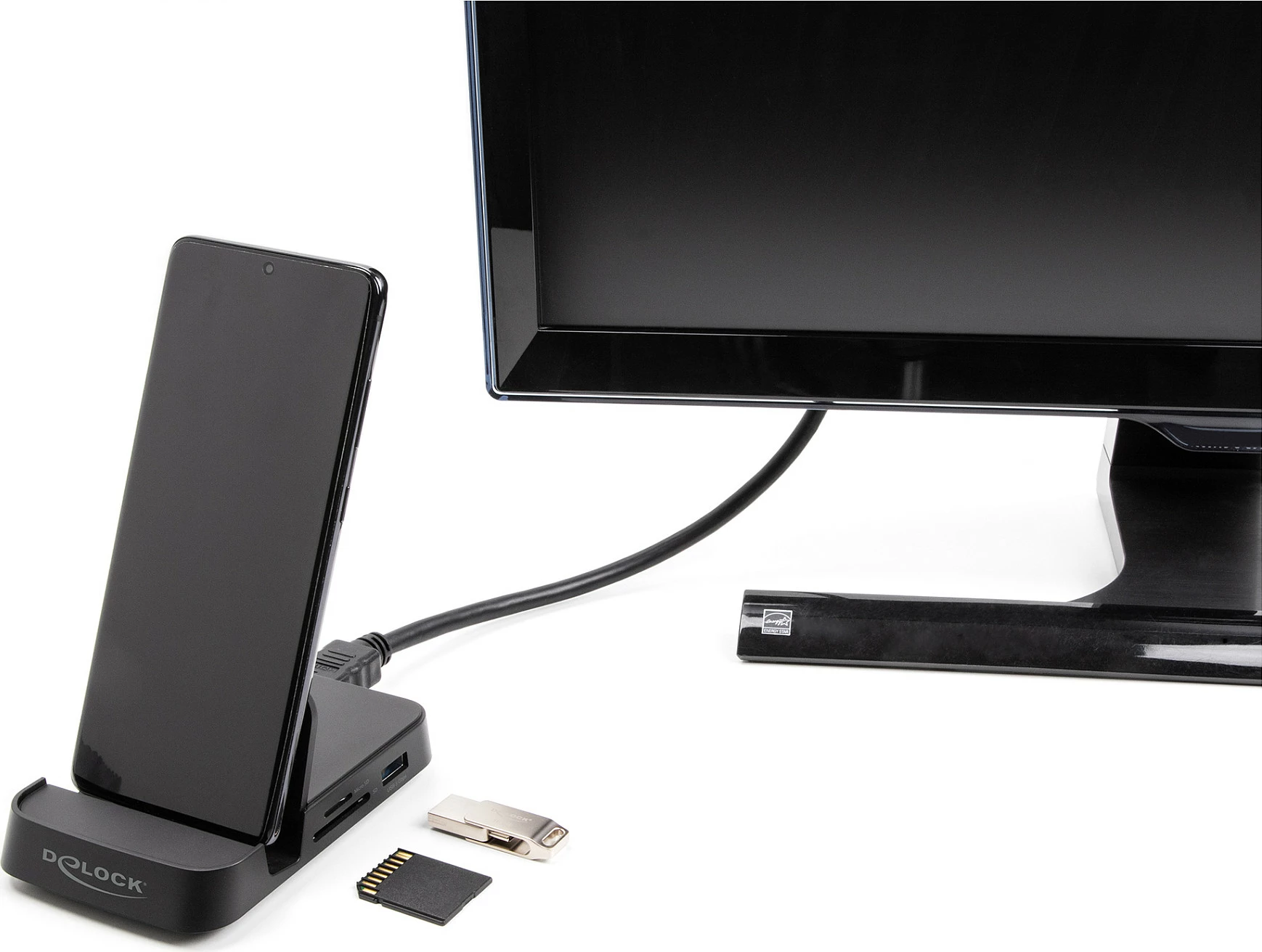 Docking station për Celular DeLOCK 4K USB-C, HDMI, USB Hub, SD/MicroSD, e zezë