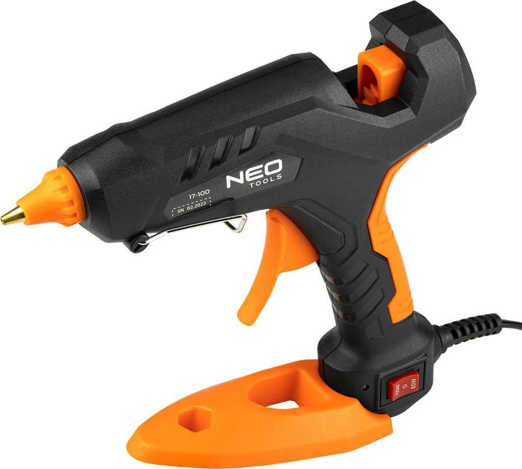 Pistoletë ngjitëse termike Neo 17-100 100 W, 11 mm, set 12 shkopinj + 3 mbrojtëse gishti + këllëf, e zezë/portokalli