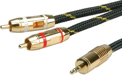Kabllo audio ROLINE GOLD 3.5mm Stereo në 2x RCA, 10 m, e zezë/ari