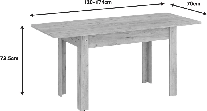 Tavolinë Quiin e zgjerueshme, ngjyrë lisi, 120-174x70x73.5 cm