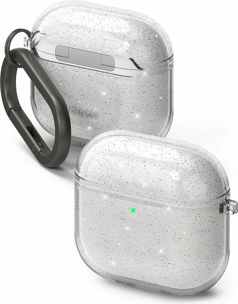 Mbështjellës Ringke Air për Apple AirPods 4, Transparent Glitter, me karabiner