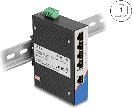 Switch DeLOCK 5-Port Gigabit Ethernet, DIN Rail, fanless, i zi