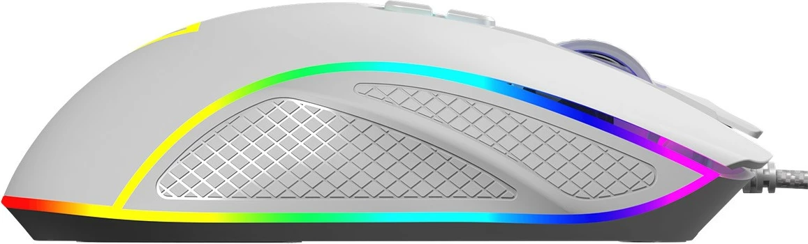 Maus MODECOM Volcano Veles, me kabllo USB, optik, RGB, 800-12800 DPI, 8 butona, bardhë