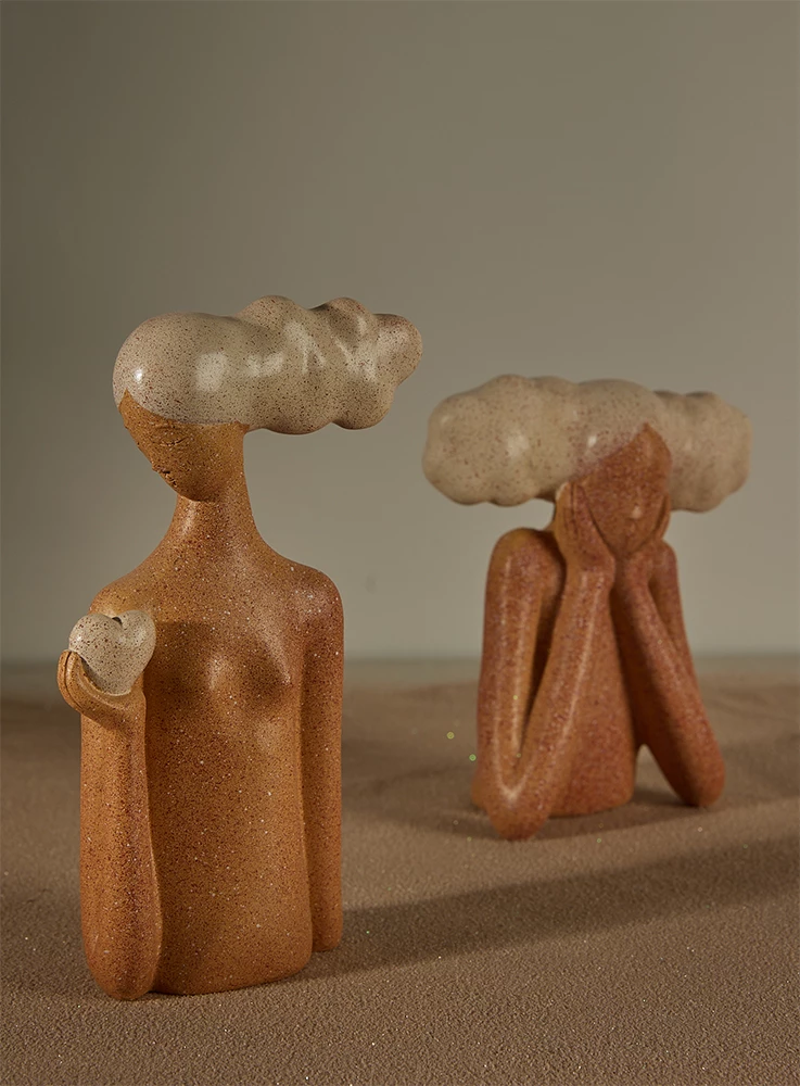 Figurë dekorative CHEVEU PINK 2, polirezine, terrakotë-gri, 16x7x29cm