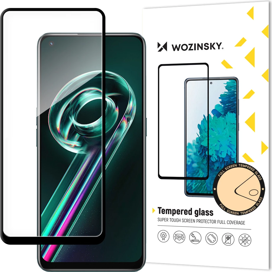 Xham i temperuar Wozinsky për Realme 9 Pro+, ngjitje e plotë, me kornizë, zi