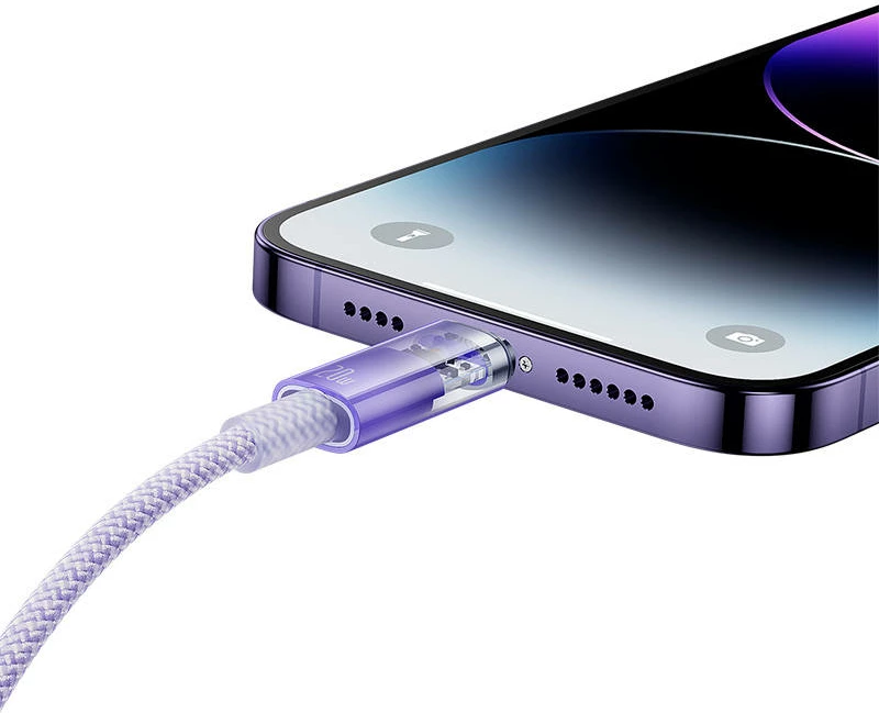 Kabllo karikimi e shpejtë Baseus Explorer Series USB-C në Lightning, 1m, 20W, vjollcë