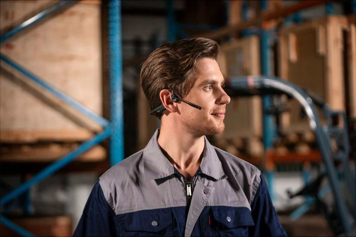 Kufje Shokz OpenComm2 2025 Upgrade, Bluetooth, bone conduction, mikrofon boom me anulim zhurme, USB-C, të zeza