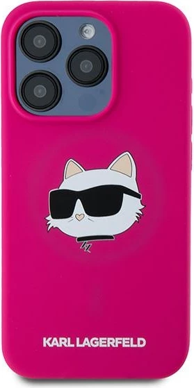 Mbështjellës Karl Lagerfeld Silicone Choupette Head MagSafe për iPhone 15 Pro Max, rozë